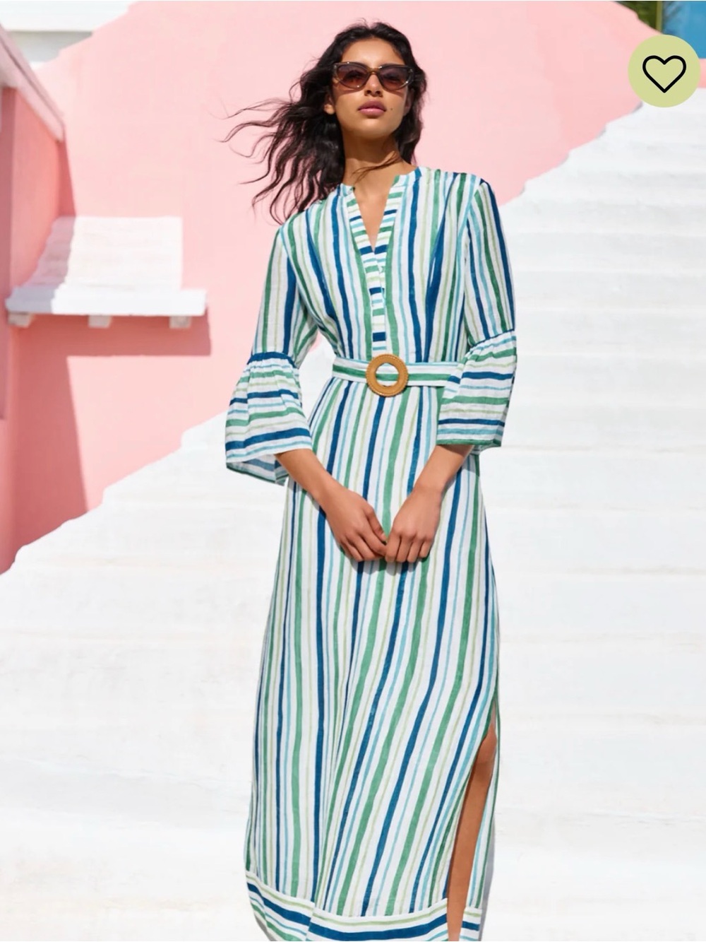 New with Tags: Belted Striped Maxi Dress - Blue & Green
